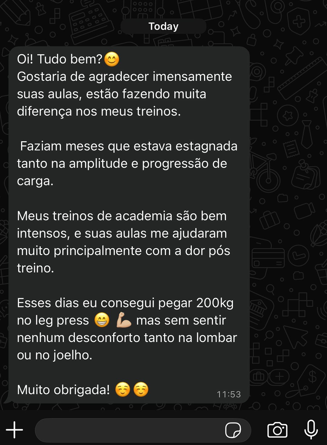 Print do depoimento da Vânia no WhatsApp